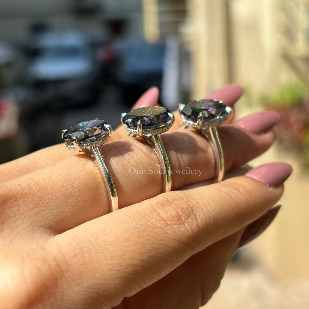 Grey Oval Cut Moissanite Ring, Dark Grey Moissanite Diamond Engagement Ring, Solitaire Wedding Ring, Solitaire Oval Cut Ring, Gift for Her