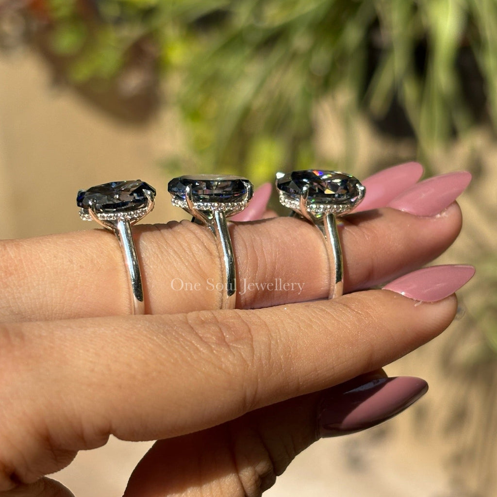 Grey Oval Cut Moissanite Ring, Dark Grey Moissanite Diamond Engagement Ring, Solitaire Wedding Ring, Solitaire Oval Cut Ring, Gift for Her