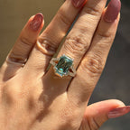 5.00 CT Cyan Blue Criss Cut Moissanite Engagement Ring, Emerald Cut Halo Ring with Pave Split Shank, Double Claw Prongs, Proposal Ring