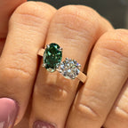 Toi Et Moi Ring, 3.00 CTW Oval Dark Green and Round Moissanite Engagement Ring, Two Stone Wedding Ring, You & Me Proposal Ring for Women