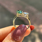 Toi Et Moi Ring, 3.00 CTW Oval Dark Green and Round Moissanite Engagement Ring, Two Stone Wedding Ring, You & Me Proposal Ring for Women