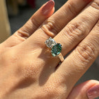 Toi Et Moi Ring, 3.00 CTW Oval Dark Green and Round Moissanite Engagement Ring, Two Stone Wedding Ring, You & Me Proposal Ring for Women