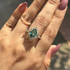 Dutch Marquise Cut Moissanite Engagement Ring, 2.00 CT Dark Green Marquise Halo Wedding Ring, Halo Baguette & Round, Pave Set Proposal Ring