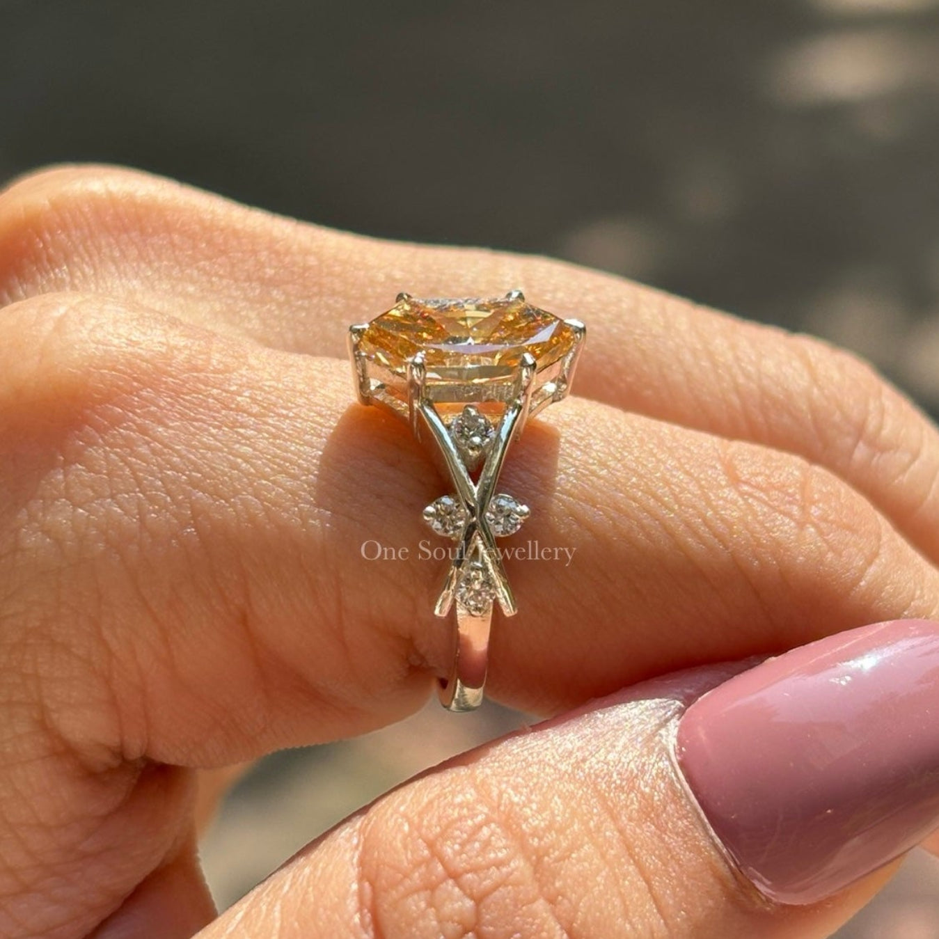 Champagne Dutch Marquise Moissanite Engagement Ring, 2.00 CT Marquise Cut Wedding Ring, Accent Bridal Ring, Proposal Ring, Twig Shank Ring