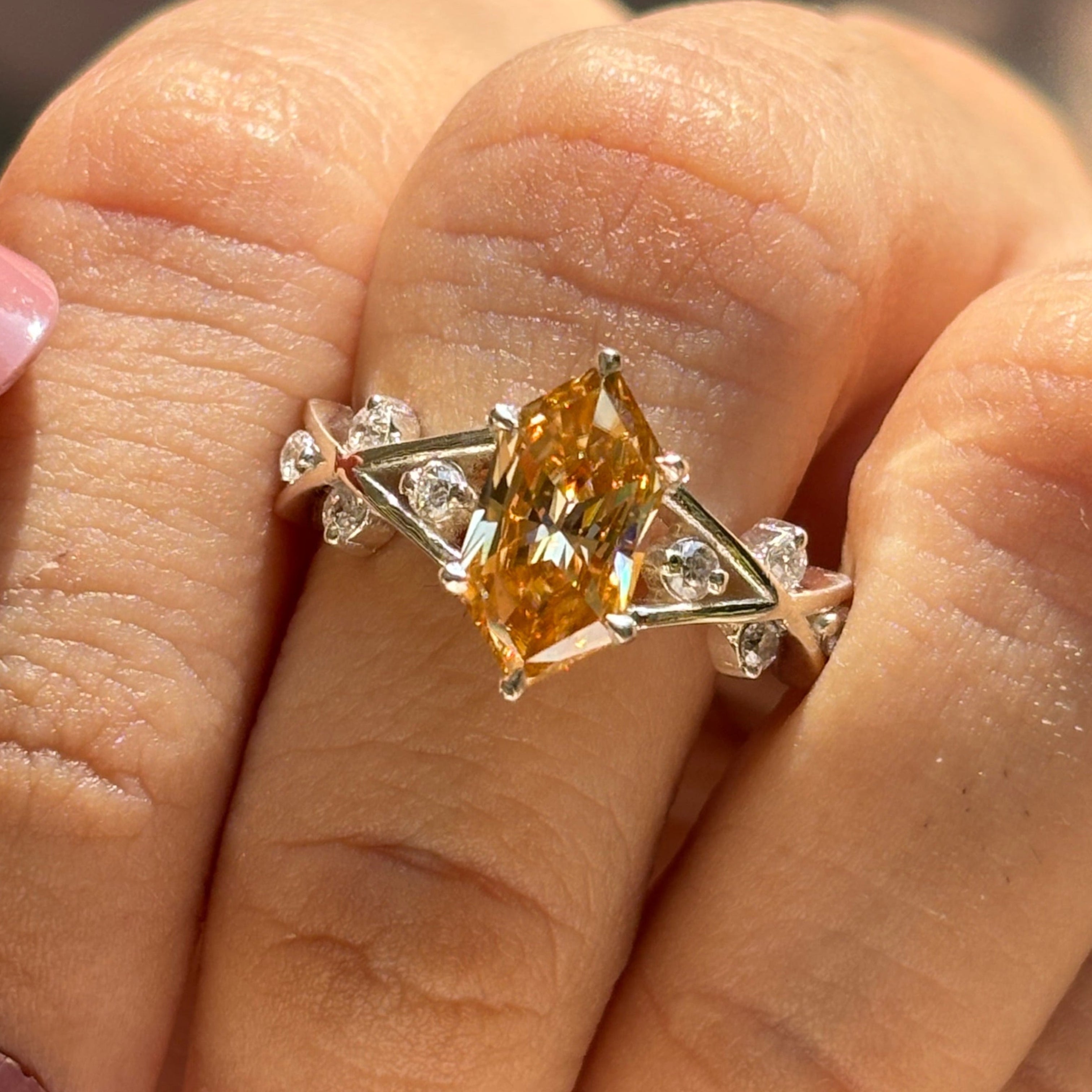 Champagne Dutch Marquise Moissanite Engagement Ring, 2.00 CT Marquise Cut Wedding Ring, Accent Bridal Ring, Proposal Ring, Twig Shank Ring