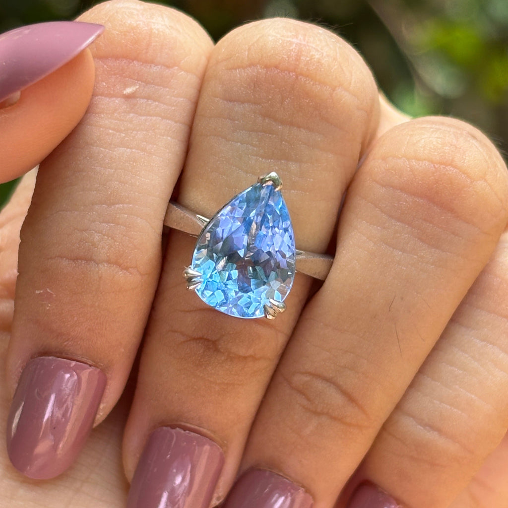 Solitaire Pear Cut Aquamarine Ring, Wedding Ring, Proposal Ring, 10K White Gold Wedding Ring, March Birthstone Ring, Anniversary Ring Gift