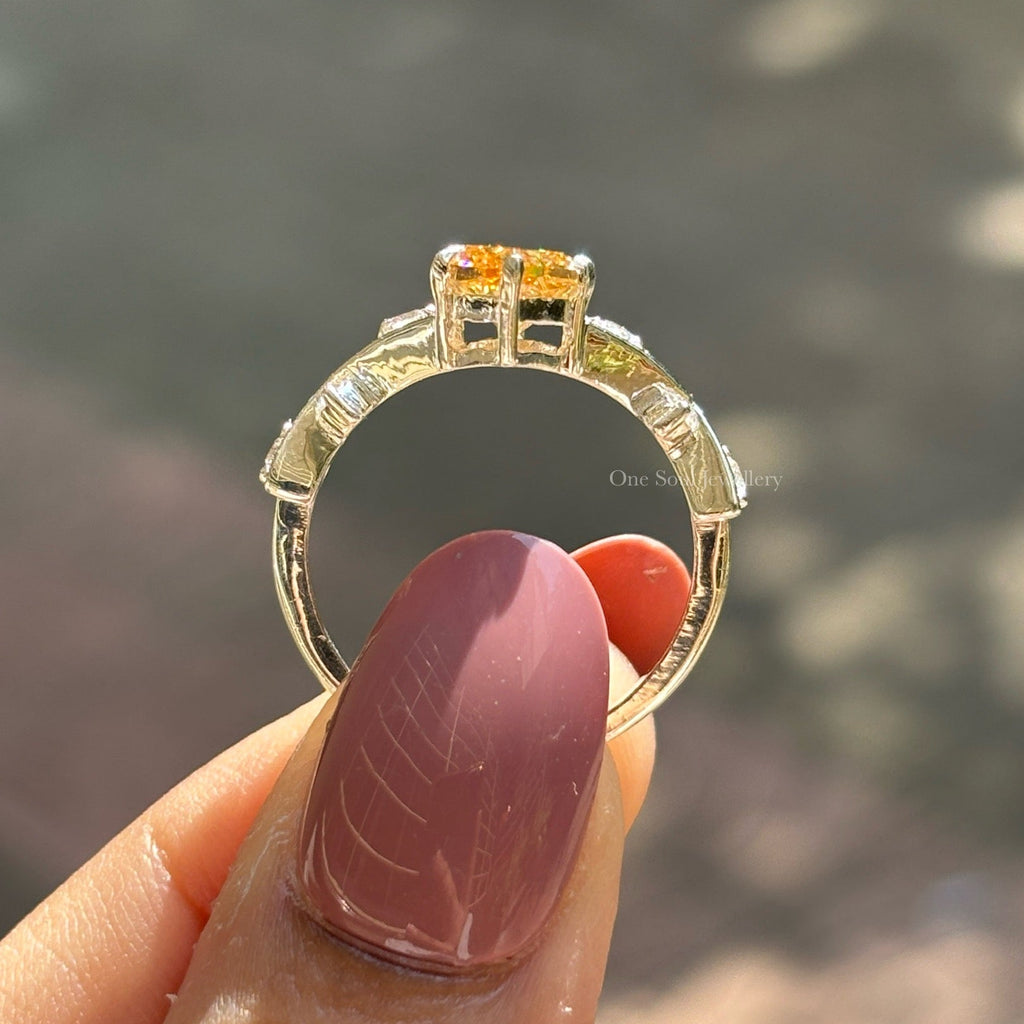 Champagne Dutch Marquise Moissanite Engagement Ring, 2.00 CT Marquise Cut Wedding Ring, Accent Bridal Ring, Proposal Ring, Twig Shank Ring