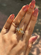 Champagne Dutch Marquise Moissanite Engagement Ring, Accent Bridal Ring, Twig Shank Ring