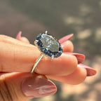 6.50 CT Dark Gray Oval Moissanite Engagement Ring, Oval Cut Wedding Ring, Proposal Ring, Solitaire Ring, Claw Prong, Hidden Halo Ring