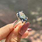 6.50 CT Dark Gray Oval Moissanite Engagement Ring, Oval Cut Wedding Ring, Proposal Ring, Solitaire Ring, Claw Prong, Hidden Halo Ring