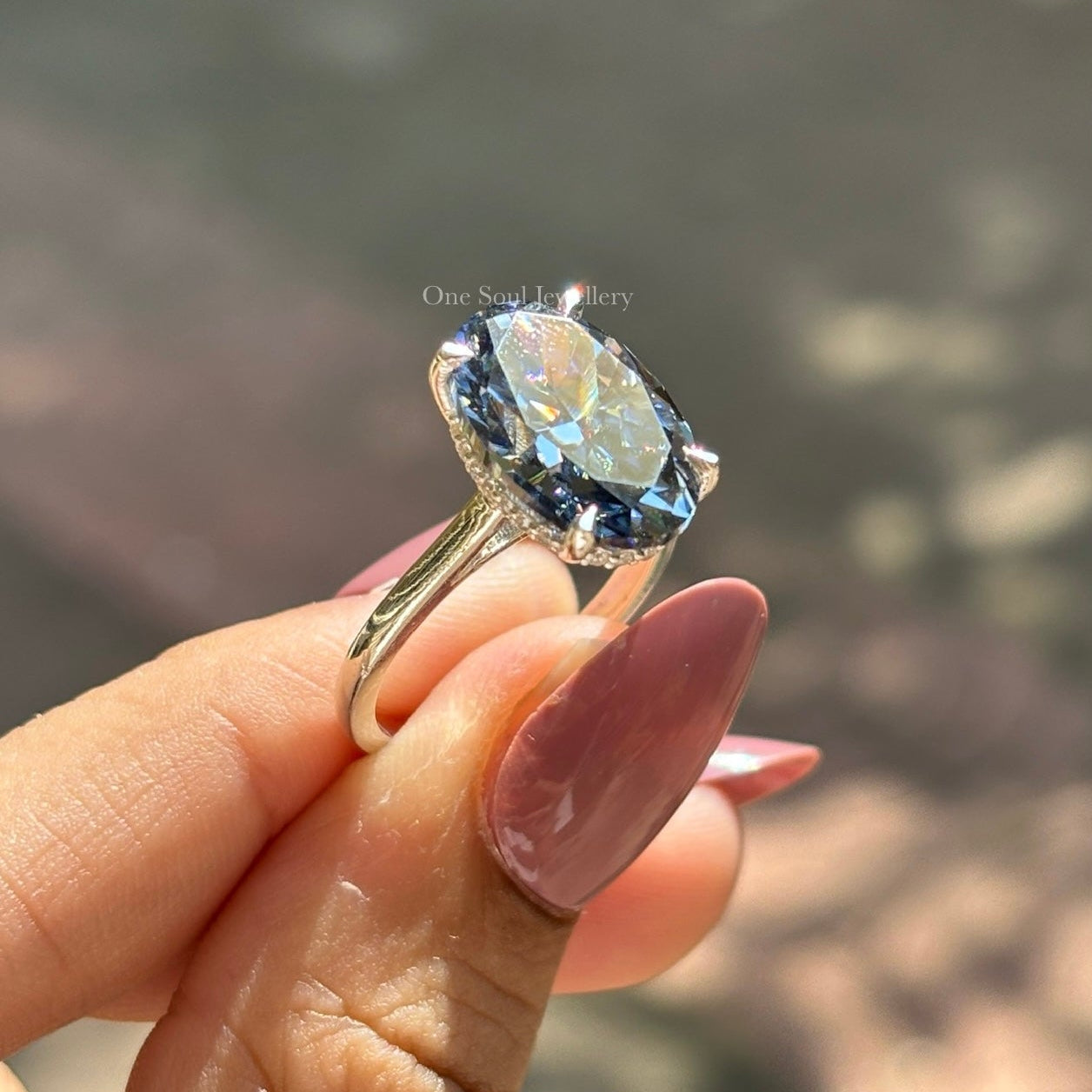 6.50 CT Dark Gray Oval Moissanite Engagement Ring, Oval Cut Wedding Ring, Proposal Ring, Solitaire Ring, Claw Prong, Hidden Halo Ring