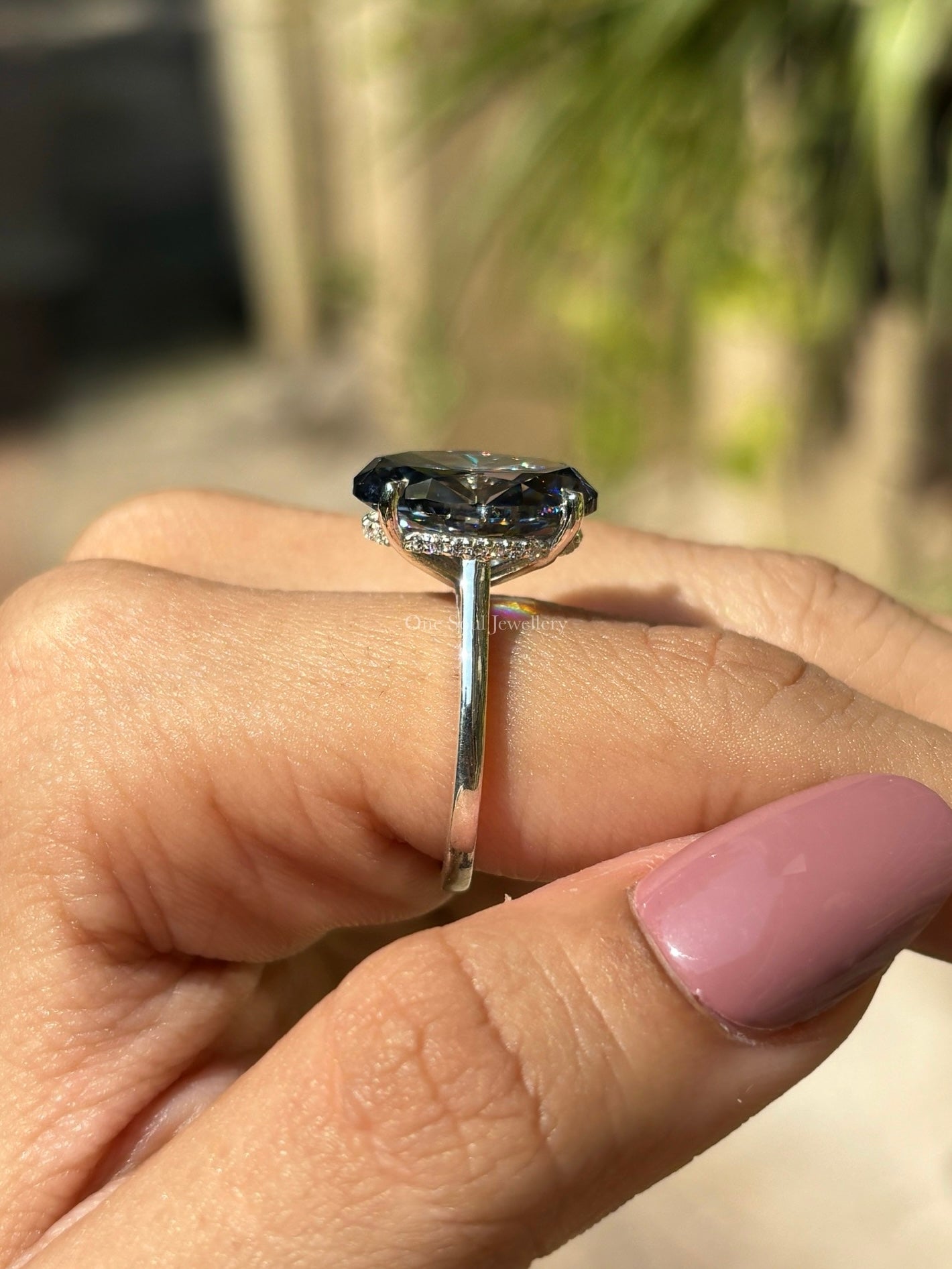 6.50 CT Dark Gray Oval Moissanite Engagement Ring, Oval Cut Wedding Ring, Proposal Ring, Solitaire Ring, Claw Prong, Hidden Halo Ring