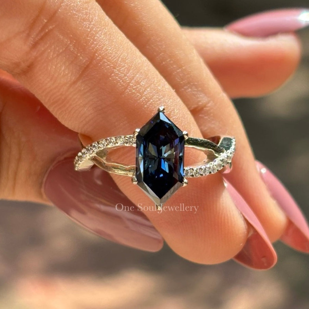 Royal Dark Blue Dutch Marquise Moissanite Engagement Ring, Twisted Shank Wedding Ring, Accent Pave Set Ring, Proposal Ring, Surprise Gifts
