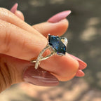 Royal Dark Blue Dutch Marquise Moissanite Engagement Ring, Twisted Shank Wedding Ring, Accent Pave Set Ring, Proposal Ring, Surprise Gifts