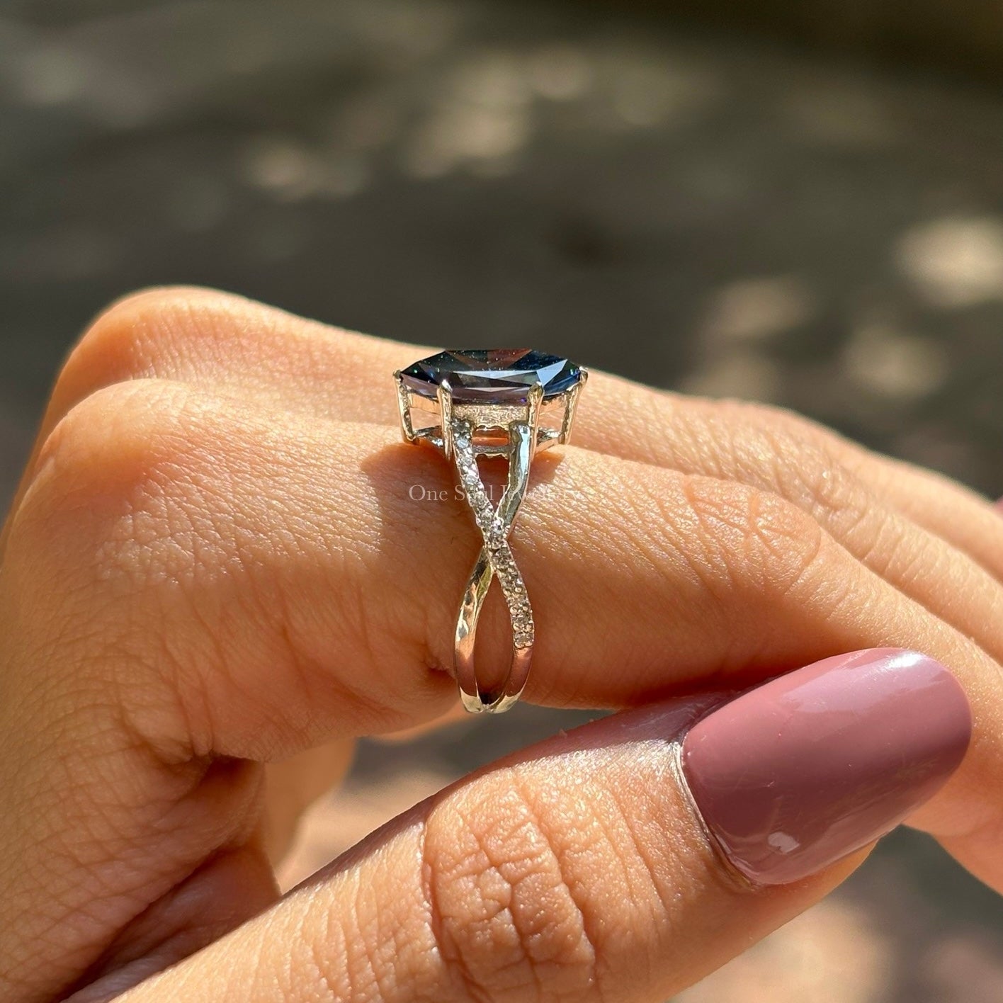 Royal Dark Blue Dutch Marquise Moissanite Engagement Ring, Twisted Shank Wedding Ring, Accent Pave Set Ring, Proposal Ring, Surprise Gifts