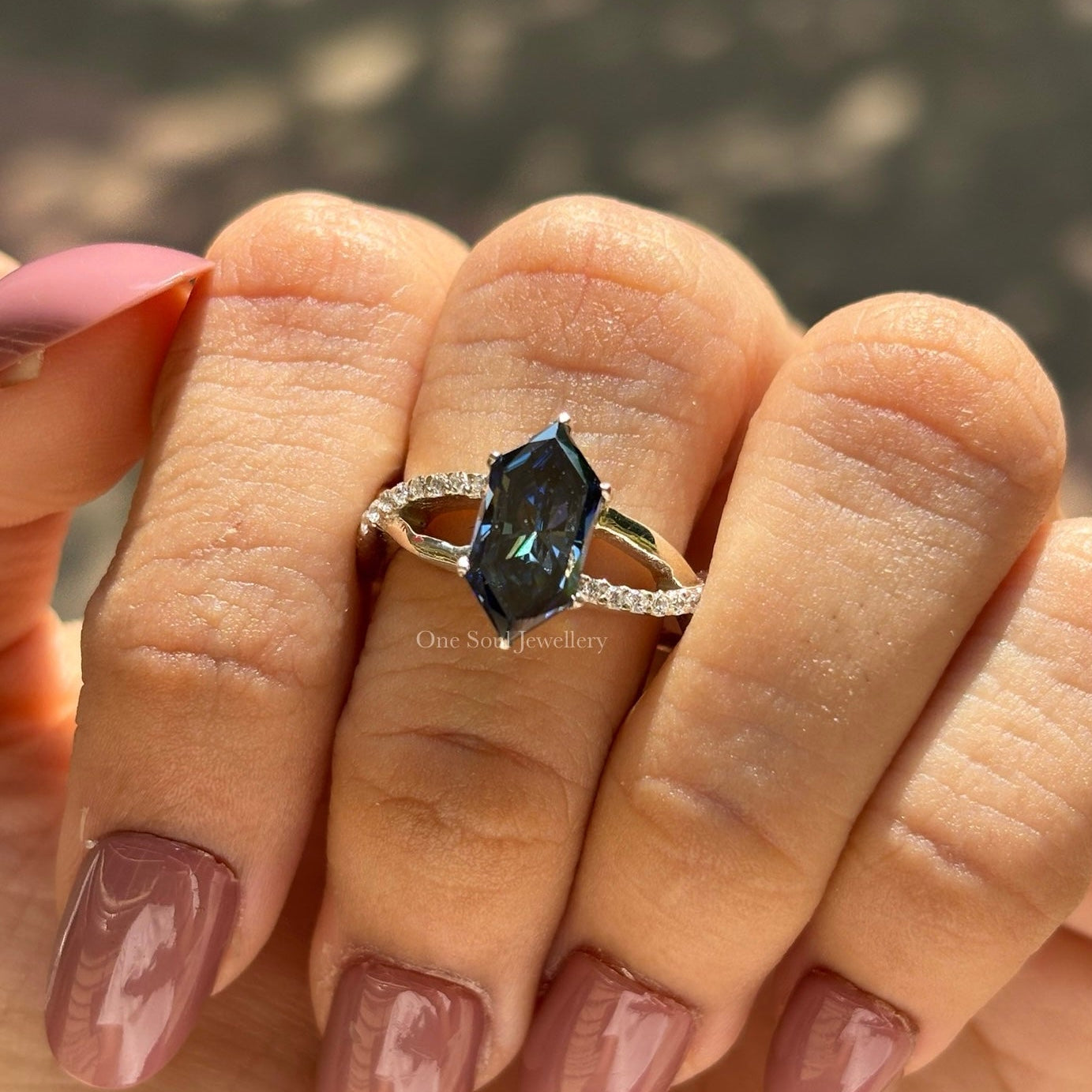 Royal Dark Blue Dutch Marquise Moissanite Engagement Ring, Twisted Shank Wedding Ring, Accent Pave Set Ring, Proposal Ring, Surprise Gifts
