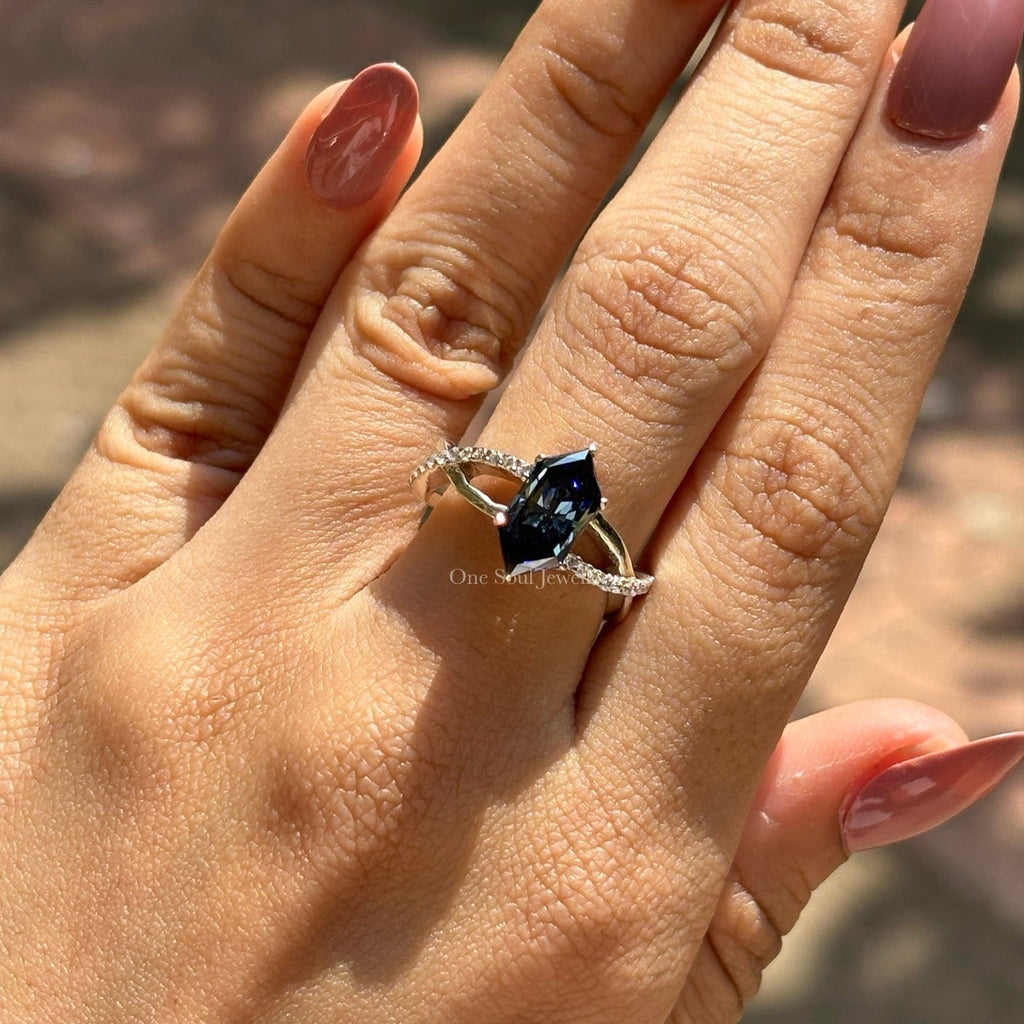 Royal Dark Blue Dutch Marquise Moissanite Engagement Ring, Twisted Shank Wedding Ring, Accent Pave Set Ring, Proposal Ring, Surprise Gifts