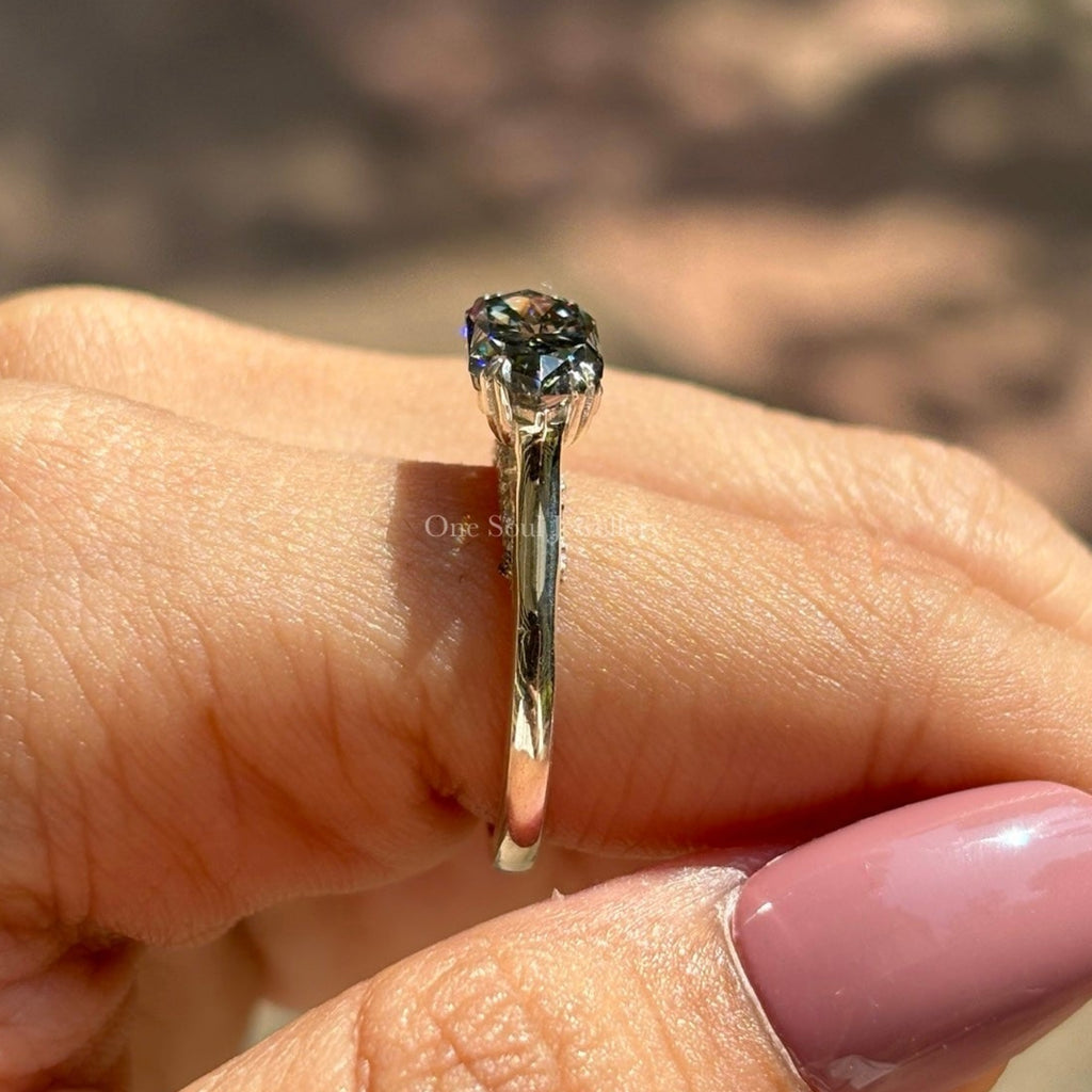 Grey Dutch Marquise Moissanite Engagement Ring, East to West Wedding Ring, Halo Pave Bridge Ring, Promise Ring for Her, Bridal Ring Set