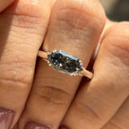 Grey Dutch Marquise Moissanite Engagement Ring, East to West Wedding Ring, Halo Pave Bridge Ring, Promise Ring for Her, Bridal Ring Set