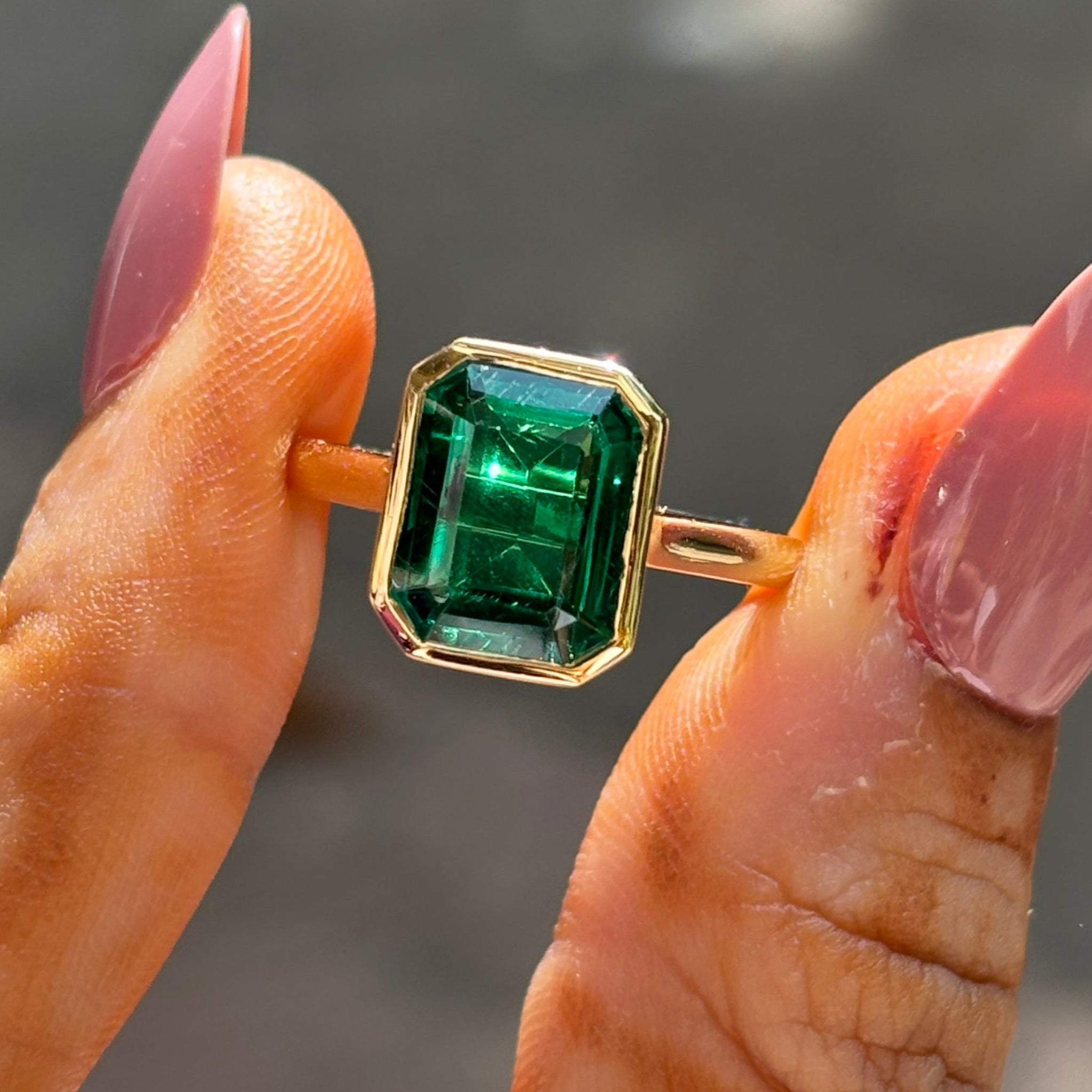 3.50 CT Emerald Cut Emerald Engagement Ring, May Birthstone Ring, Bezel Set Emerald Anniversary Ring For Women, Anniversary Gifts