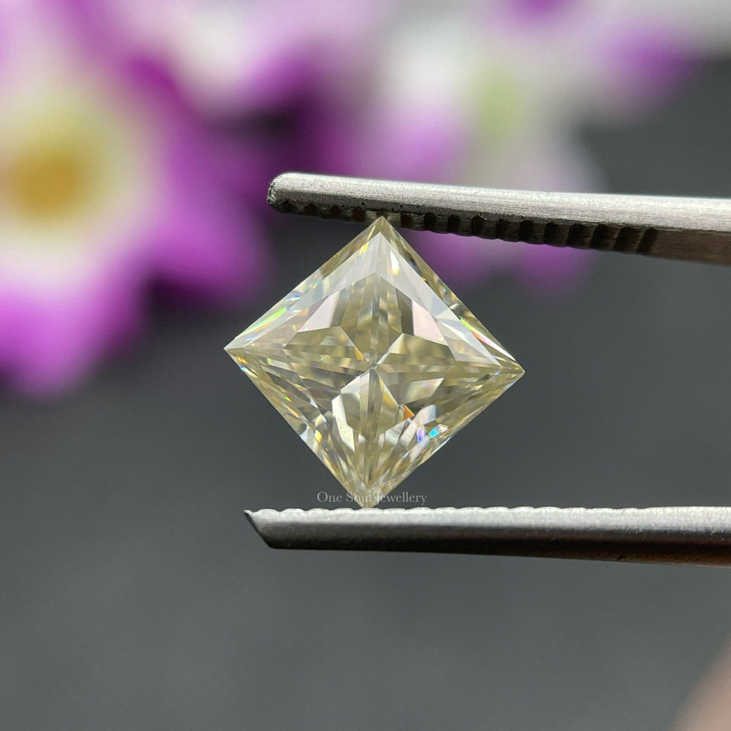Light Yellow Princess Cut Loose Moissanite, VVS1 Grade Yellow Moissanite for Rings and Jewelry Making, Fancy Yellow Moissanite Diamond