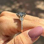 Grey Round Cut Moissanite Engagement Ring, Three Stone Wedding Ring, Side Stone Round Cut, Proposal Ring for Her, Celebrity Style Ring