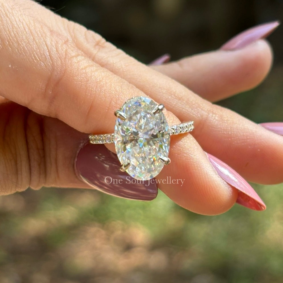 Colorless Oval Moissanite Engagement Ring, Hybrid Cut Oval Diamond Ring, Solitaire Wedding Ring, Proposal Ring, Trendy Oval Cut Ring