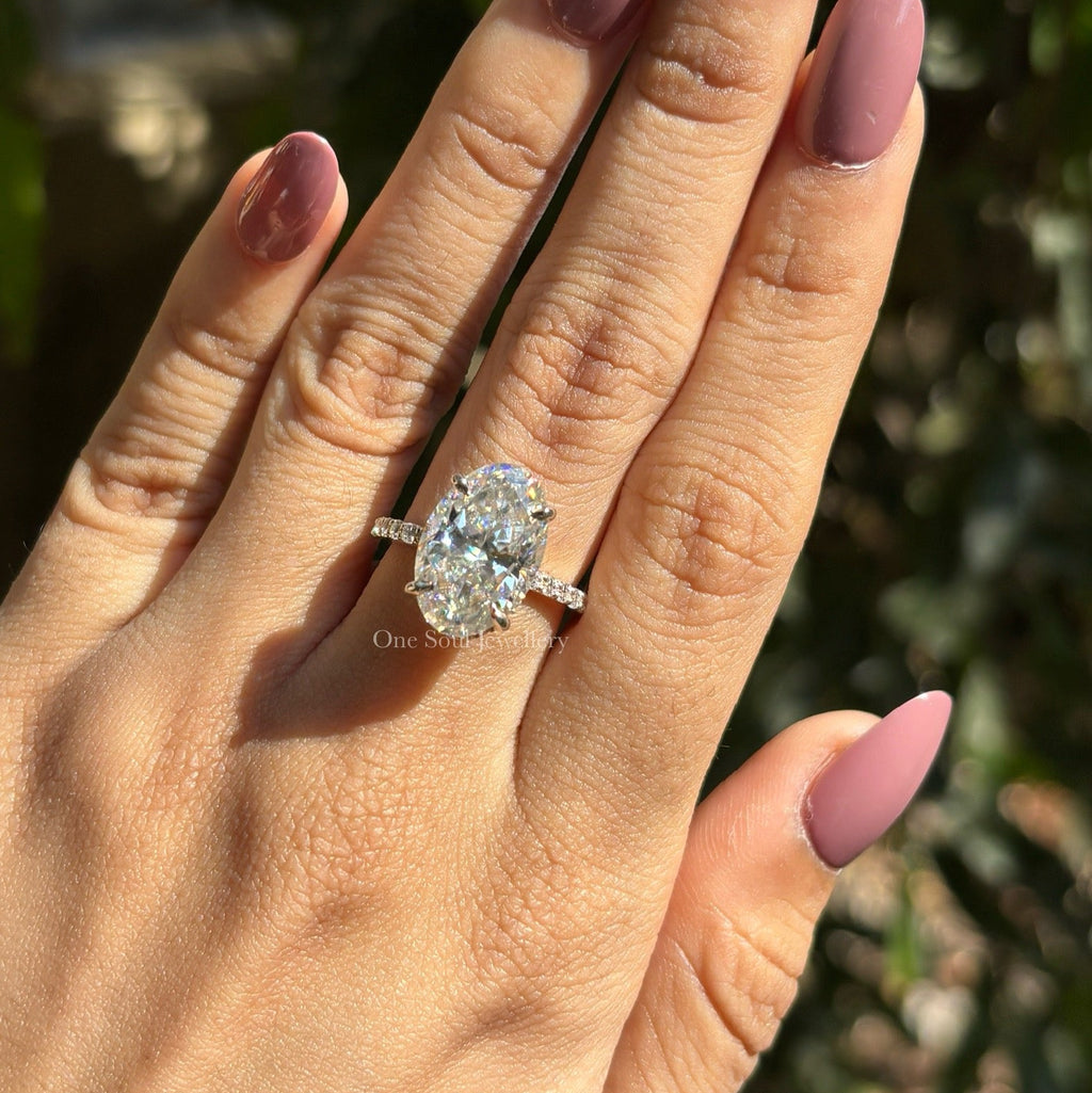 Colorless Oval Moissanite Engagement Ring, Hybrid Cut Oval Diamond Ring, Solitaire Wedding Ring, Proposal Ring, Trendy Oval Cut Ring