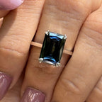Dark Blue Criss Cut Moissanite Engagement Ring, Solitaire Wedding Ring with Cathedral Set, Double Claw Prong Setting, Proposal Ring