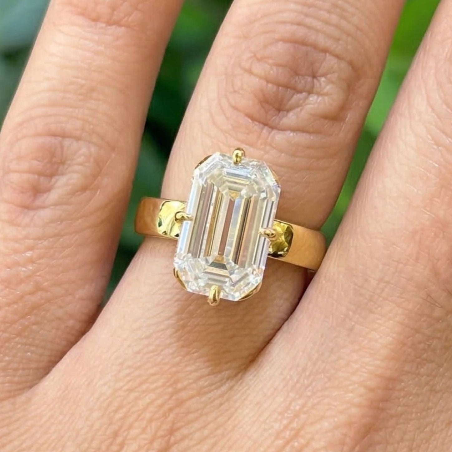 Old Mine Emerald Cut Moissanite Engagement Ring, 6.50 CT Krupp Cut Moissanite Ring, Thick Band Ring, Big Solitaire Celebrity Style Ring