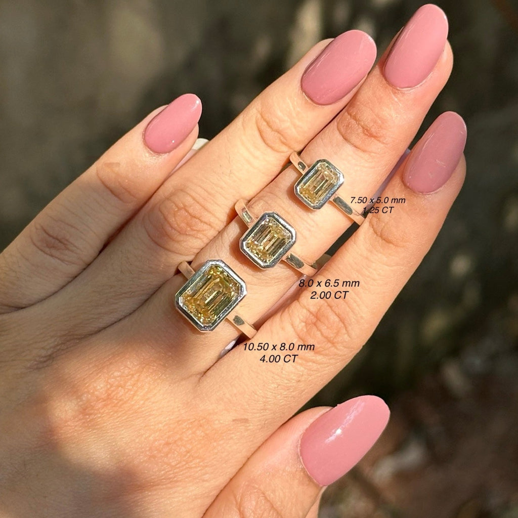 Canary Yellow Emerald Cut Moissanite Ring, Solitaire Engagement Ring, Bezel Set, Bridal Ring, Proposal Ring, Wedding Anniversary Gifts