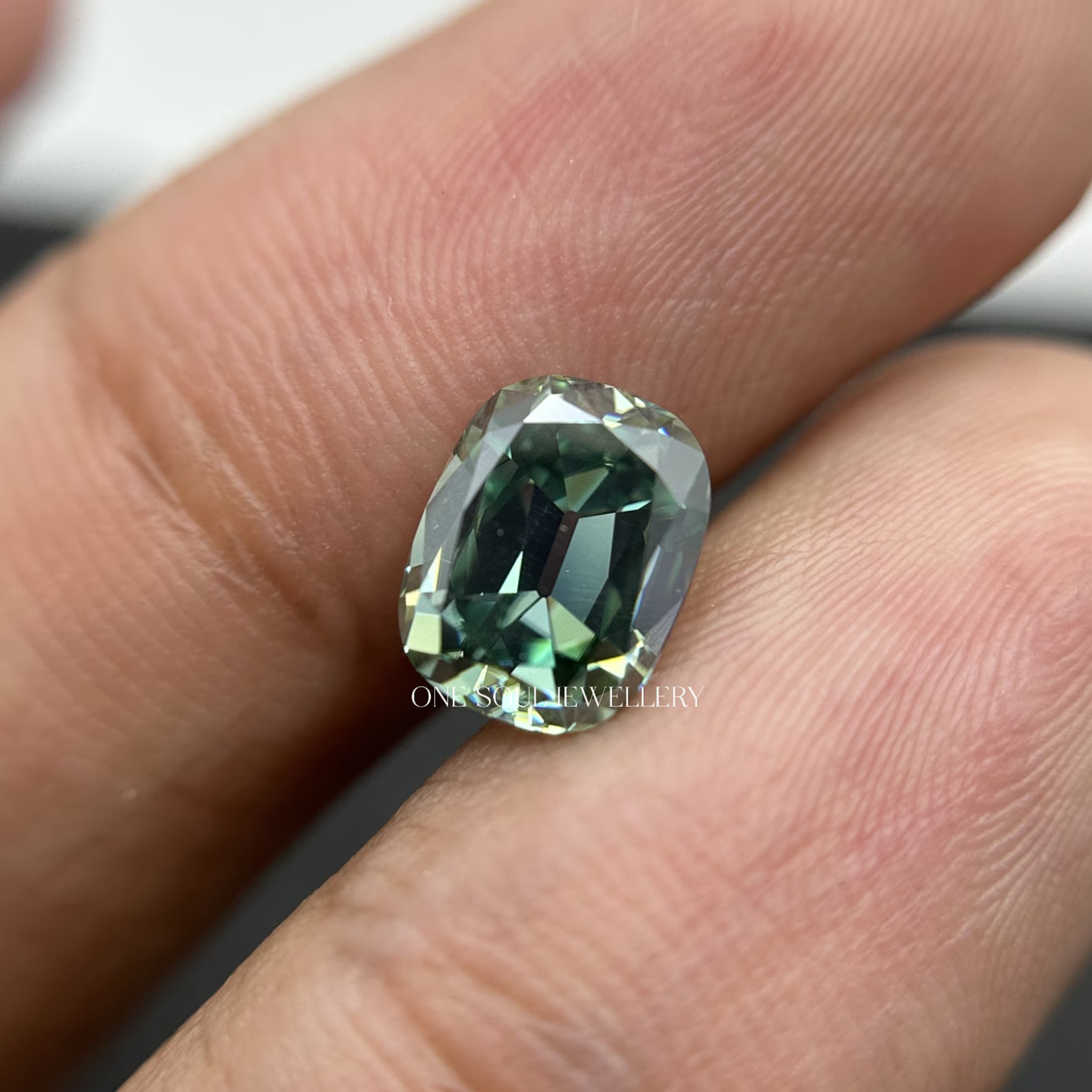 2.00 CT OMC Cushion Dark Green Loose Moissanite for Engagement Ring, Handcrafted Unique Moissanite, Fancy Color Stone, Gifts for Her