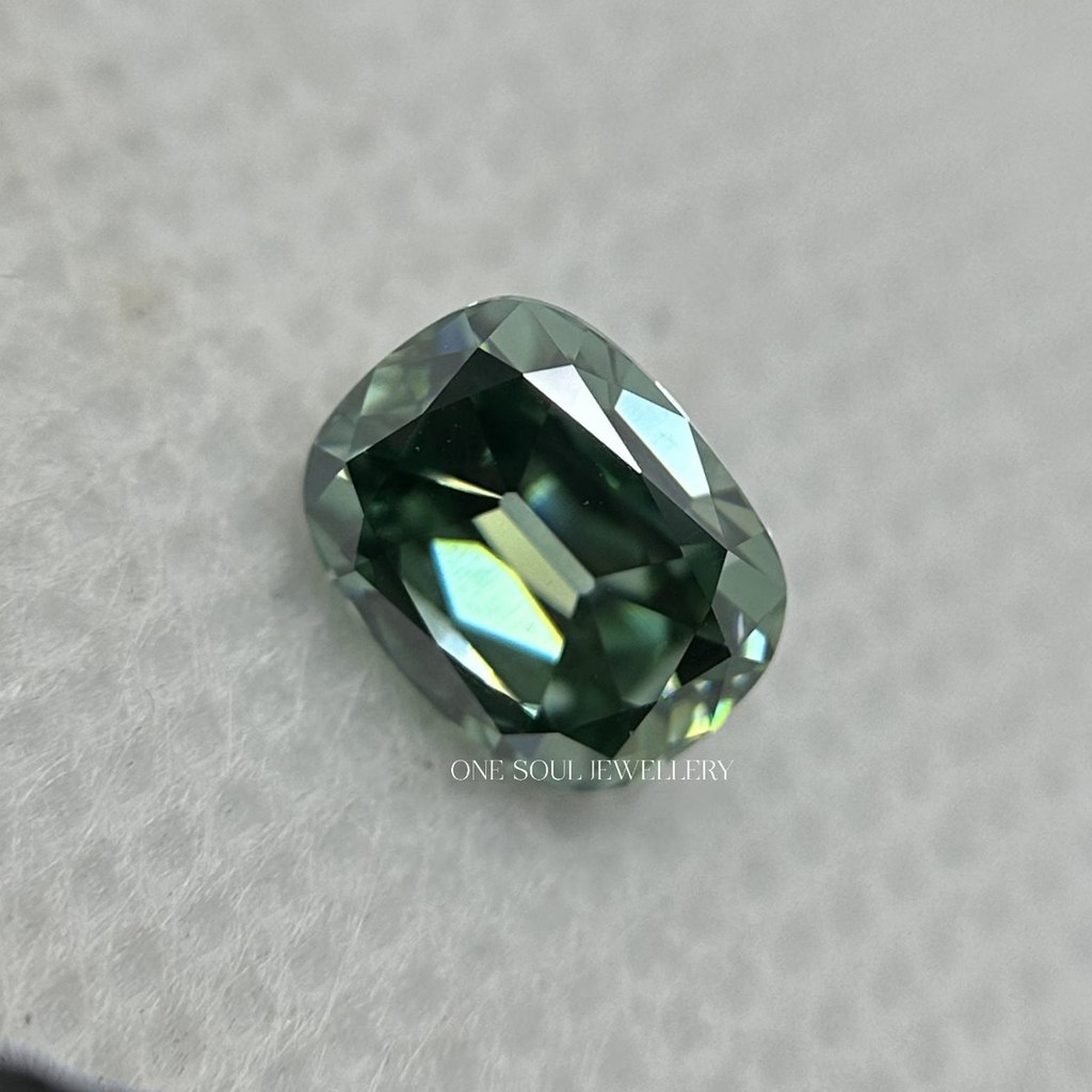 2.00 CT OMC Cushion Dark Green Loose Moissanite for Engagement Ring, Handcrafted Unique Moissanite, Fancy Color Stone, Gifts for Her