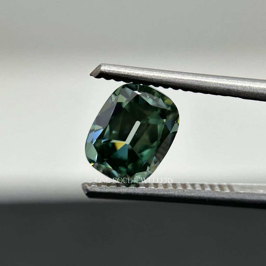 2.00 CT OMC Cushion Dark Green Loose Moissanite for Engagement Ring, Handcrafted Unique Moissanite, Fancy Color Stone, Gifts for Her
