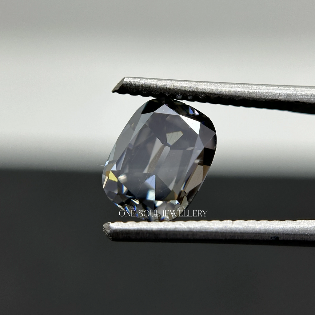 2.00 CT Grey OMC Elongated Cushion Stone, Old Mine Cut Loose Moissanite For Making Customized Engagement Ring, Grey Stone For Earrings