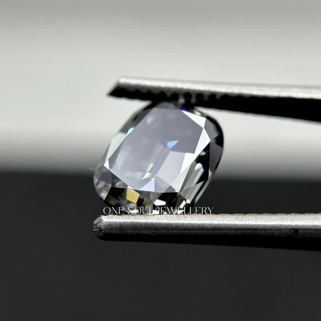 2.00 CT Grey OMC Elongated Cushion Stone, Old Mine Cut Loose Moissanite For Making Customized Engagement Ring, Grey Stone For Earrings