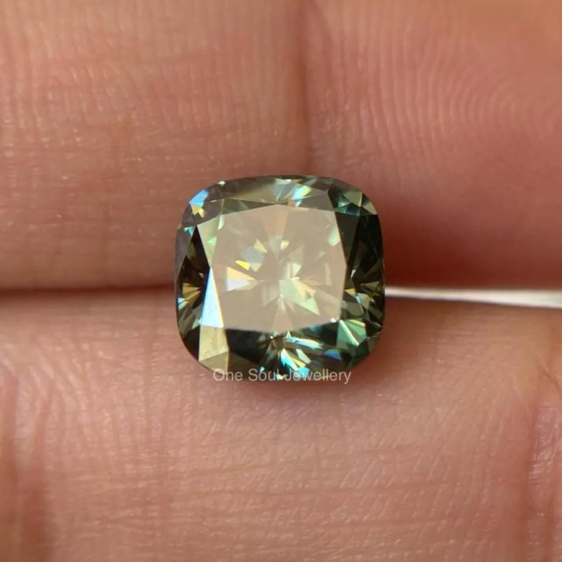 8.00 MM Cushion Cut Peacock Green Moissanite for Engagement Ring, Fancy Green Moissanite for Jewelry making, Brilliant Cut Shinny Diamond