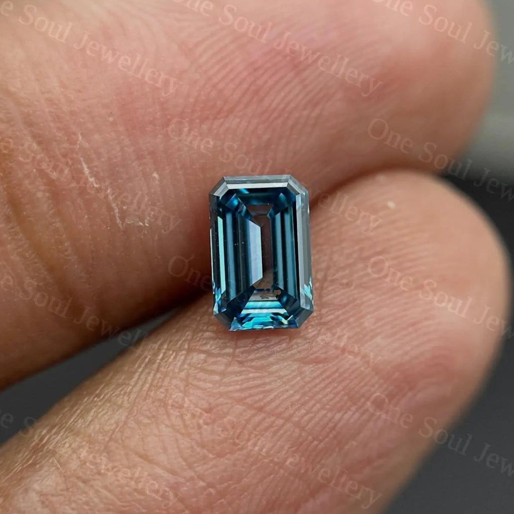 0.70 CT Emerald Cut Lab Grown Diamond, Custom Made Engagement Ring, Rare Fancy Vivid Blue Diamond, Loose Lab Grown Diamond, Gift for Her