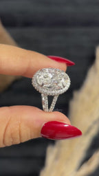 Oval Cut Lab Diamond Engagement Ring, Big Oval Cut Halo Wedding Ring, IGI Certified, Halo Split Shank Ring, White Gold Proposal Ring