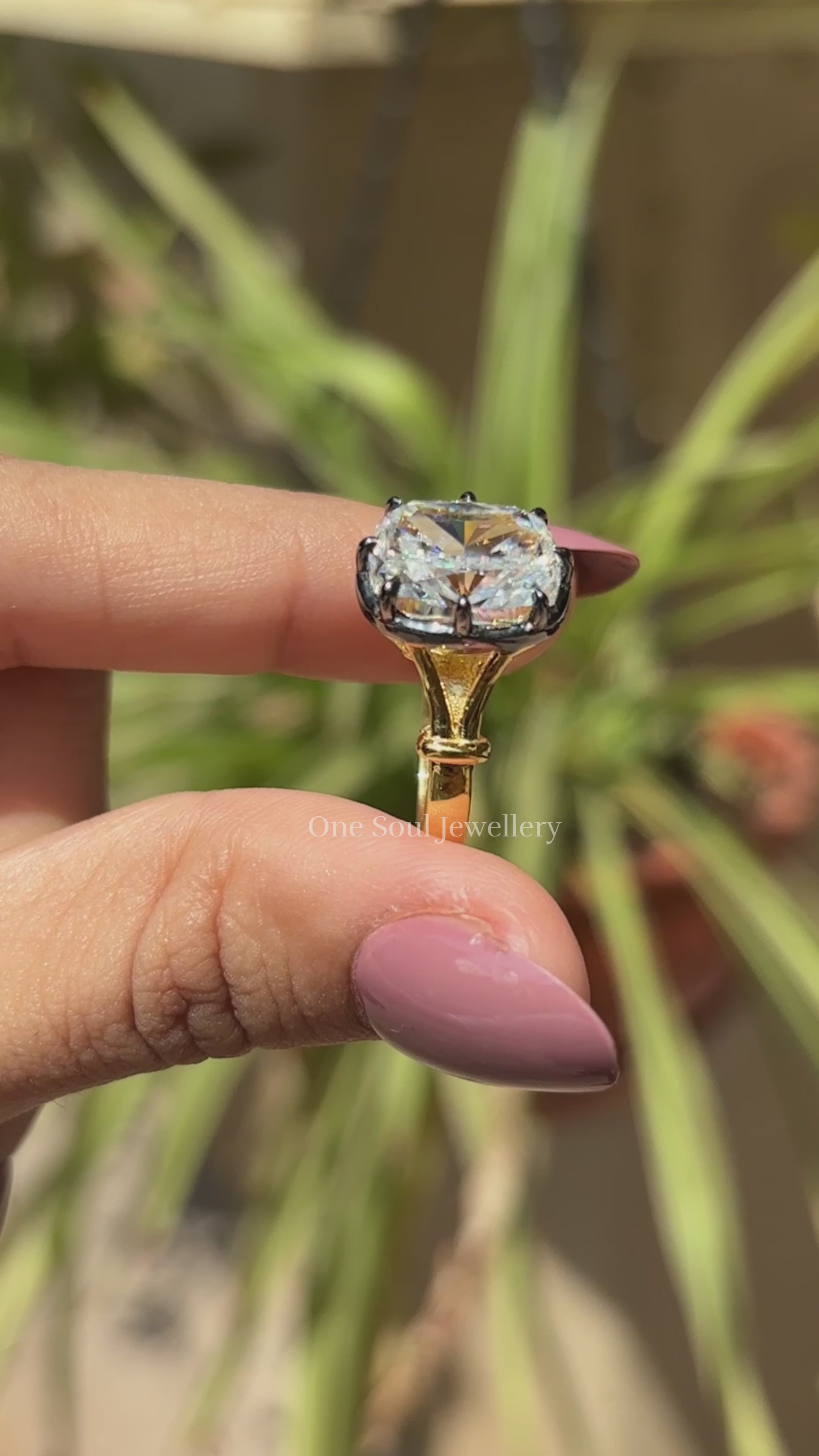 Georgian Antique 6.00 CT Cushion Moissanite Engagement Ring, Victorian Style Solitaire Wedding Ring, 14K Yellow Gold Ring, Art Deco Ring
